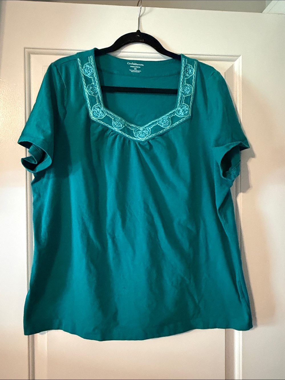 Embroidered Scoop Neck Short Sleeve Top
